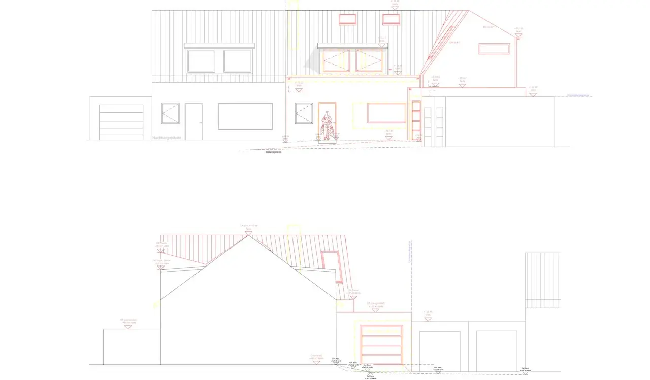Weitere Ansichten mit Garage und Dachaufbau